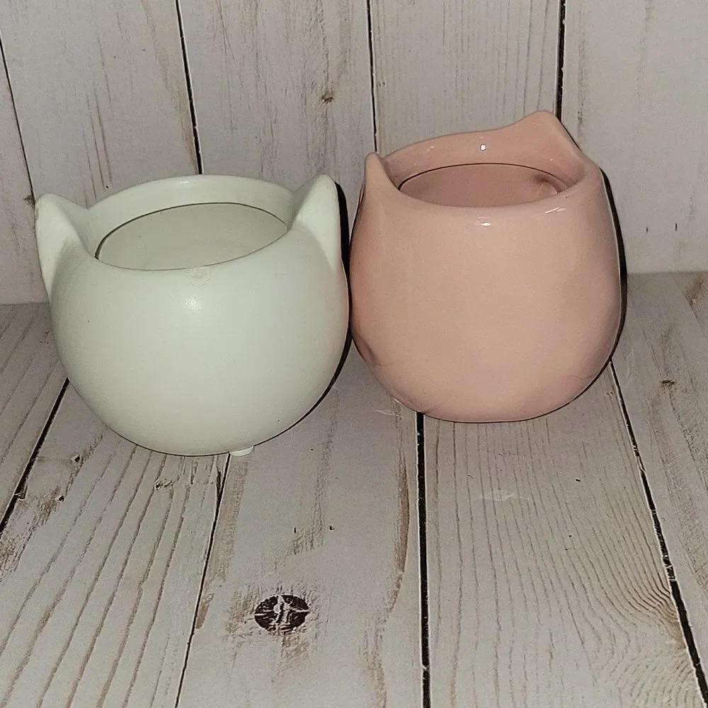 Cat Bunny Planters Set of 2 Small Indoor Plant Pots Pet Animal Home Decor